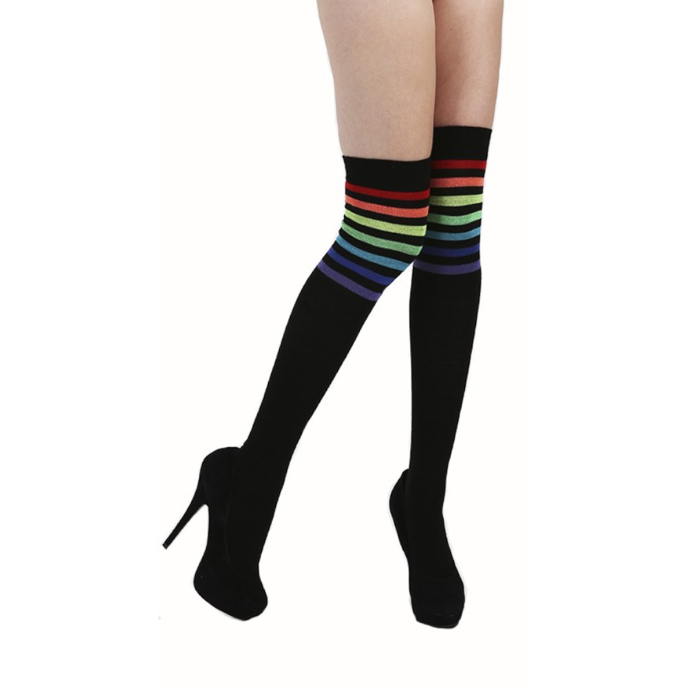 Pamela Mann - Referee Oberschenkelhohe Strümpfe - Schwarz/Regenbogen